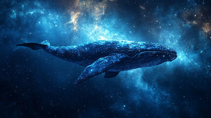 whale drifting through glowing starry mist, blending cosmic wonder with serene marine majesty, evoking dreamlike infinity and ethereal beauty.