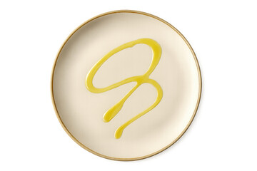 Olive oil drizzle on plate, transparent background