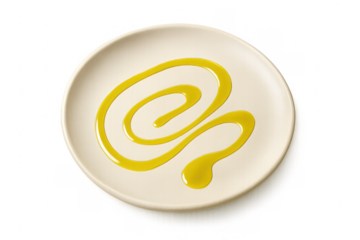Olive oil drizzling spiral on plate, transparent background