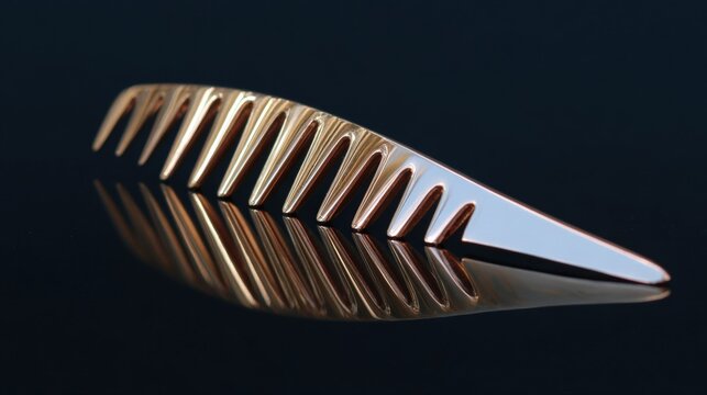 Close-up of a hair comb. the comb is made of metal and has a curved shape with multiple rows of small teeth. the teeth are arranged in a zigzag pattern, creating a textured appearance.