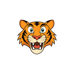 Cartoon tiger face with open mouth and big eyes
