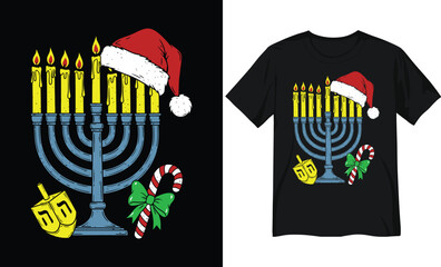 Festive Hanukkah Christmas Crossover Menorah Illustration
