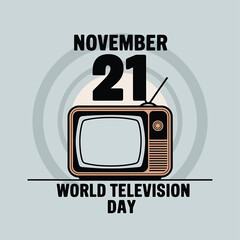 Vector art of world television day on november 21st, featuring a retro television set with an antenna, representing the history and evolution of television broadcasting
