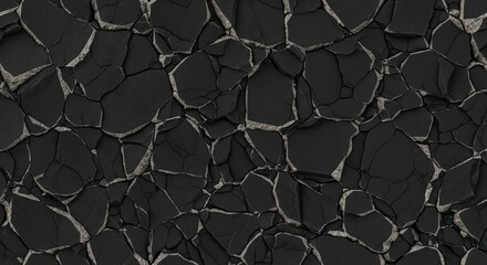Obraz premium Cracked black stone texture with irregular patterned surface