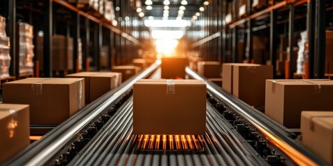 An Efficient Warehouse and Logistics System Featuring Conveyor Belts and Shipping Boxes for Enhanced Operations