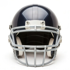 Fototapeta premium Football helmet icon with face guard, navy blue and silver, protective sports gear, isolated on white background