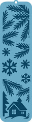 Christmas vertical bookmark. Laser cut template. Decorative bookmark stencil for paper, wood and metal cutting. Vector design with winter pattern