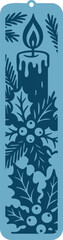 Christmas vertical bookmark. Laser cut template. Decorative bookmark stencil for paper, wood and metal cutting. Vector design with winter pattern
