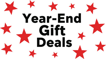 Yearend gift deals isolated on white background surrounded by red stars