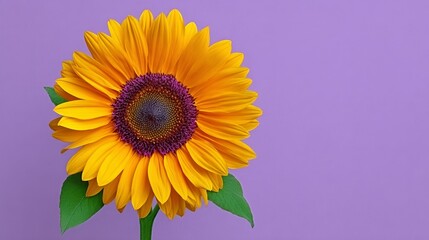 Fototapeta premium Yellow sunflower is the main focus of the image. The flower is surrounded by green leaves and is positioned in the center of the frame