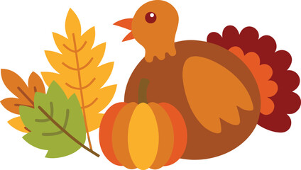 Vector thanksgiving turkey pumpkin autumn leaves illustration scalable eps file for festive design