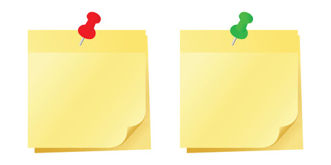 Blank Yellow Sticky Notes Vector Set with Pushpins 