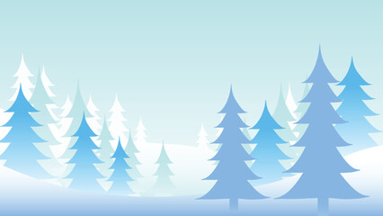 Obraz premium Pine forest landscape background. Illustration of pine trees landscape on valley for use as holiday background. Vector file.