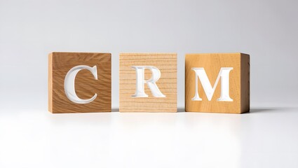 Wooden Blocks Spelling CRM Customer Relationship Management Concept Illustrating Business Strategy and Technology Solutions for Enhanced Customer Engagement
