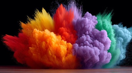 Fototapeta premium Colorful explosion of smoke and fire. The colors are vibrant and bright, creating a sense of energy and excitement. The smoke and fire seem to be dancing and swirling in the air, creating a dynamic
