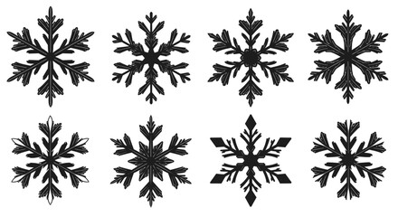 Intricate black and white snowflake designs arranged in a symmetrical pattern