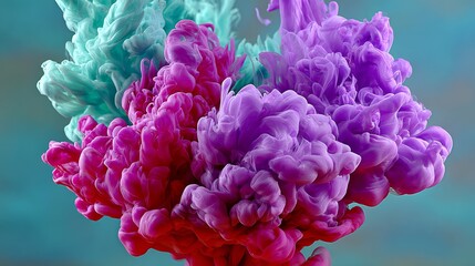 Obraz premium Colorful cloud of smoke with purple, green, and blue colors. The smoke is very thick and dense, and it looks like it's coming from a fire