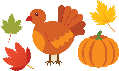 Thanksgiving turkey pumpkin autumn leaves vector illustration scalable eps icon bundle