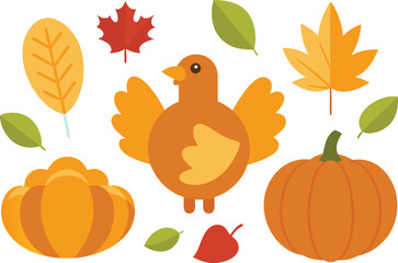 Thanksgiving day vector bundle festive turkey pumpkin autumn leaves scalable illustration eps