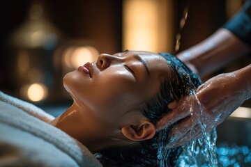 Relaxing water massage experience at a serene spa during the evening hours