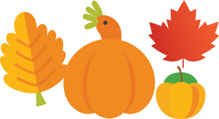 Festive thanksgiving vector bundle with turkey pumpkin and autumn leaves eps