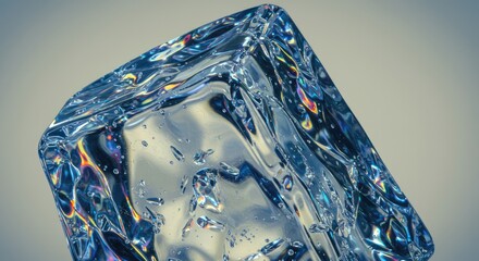 Stunning prismatic light play through a crystal clear ice cube, perfect for cool modern designs