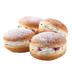 Delicious cream-filled pastries coated with powdered sugar on a white background isolated on transparent background