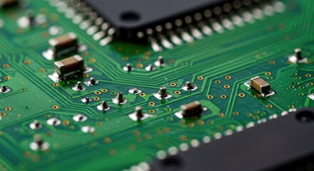 Obraz premium Modern circuit board closeup showcases intricate design and advanced technology applications for engineering projects