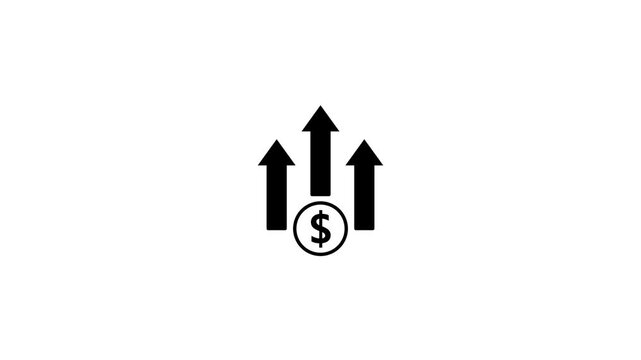 Black upward arrows and dollar sign icon on white background growth increase