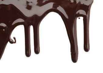 Flowing tasty melted chocolate on white background