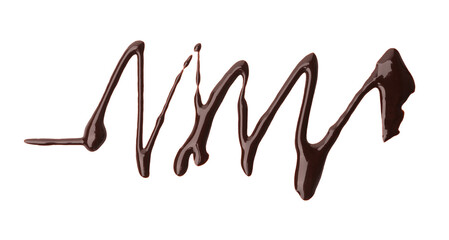 Sample of tasty melted chocolate isolated on white, top view