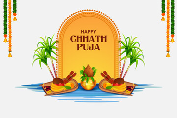 Holiday background for Sun festival of India with greetings in Hindi meaning  Happy Chhath Puja