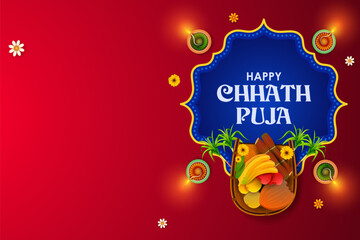 Holiday background for Sun festival of India with greetings in Hindi meaning  Happy Chhath Puja