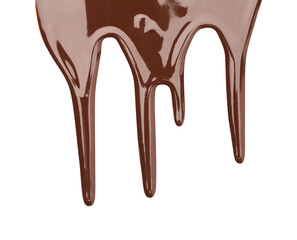 Flowing tasty melted chocolate on white background