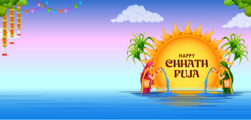 Holiday background for Sun festival of India with greetings in Hindi meaning  Happy Chhath Puja