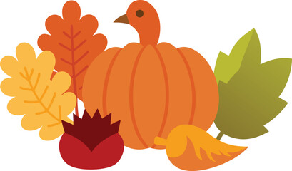 Vector thanksgiving day bundle turkey pumpkin autumn leaves seasonal celebration illustration eps