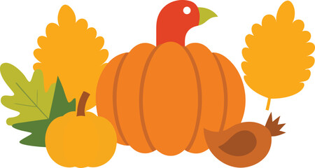 Thanksgiving day vector illustration bundle with turkey pumpkin and fall leaves
