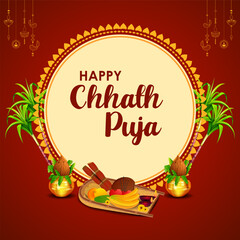 Holiday background for Sun festival of India with greetings in Hindi meaning  Happy Chhath Puja