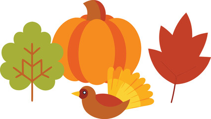 Thanksgiving day vector elements bundle turkey pumpkin autumn leaves festive illustration