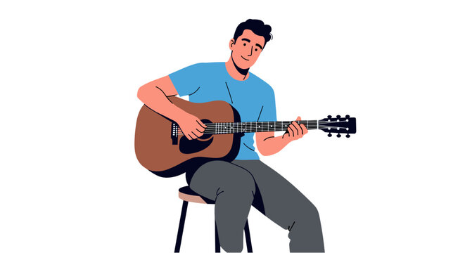 Man playing acoustic guitar illustration for music lessons and guitar tutorials for beginners and experts on transparent background