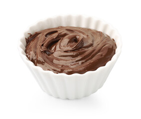 Tasty melted chocolate in bowl isolated on white