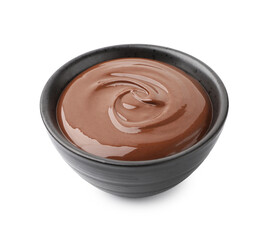 Tasty melted chocolate in bowl isolated on white