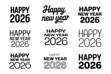Fototapeta premium Happy New Year 2026 Typography Bundle – Modern Black Text Designs