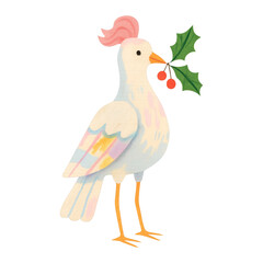 Obraz premium PNG Festive bird with holly illustration.
