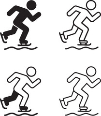 Isolated ice skating icon set, winter sport, skater motion, minimal thin stroke, solid black outline, cold outdoor activity, holiday fun skating vector, editable ice skate vector art