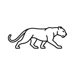 Minimalist black outline drawing of a walking panther