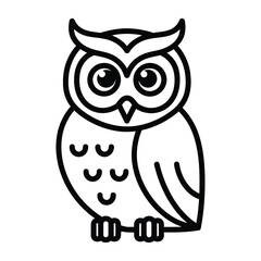 Simple line art owl icon sitting perched on branch