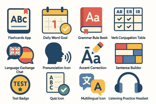 Language learning tools: flashcards, grammar, vocabulary, listening, pronunciation, multilingual features