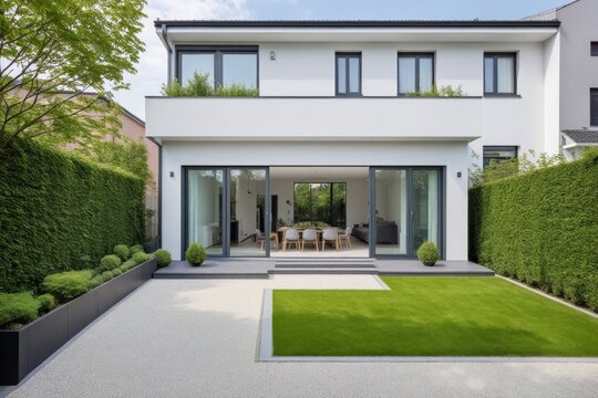 Stilvoller Hinterhof mit moderner Gartenanlage und minimalistischer Architektur