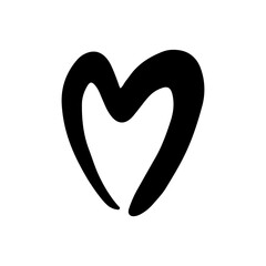 Black heart-shaped symbol designed with smooth curves and flowing lines, representing love and affection in a minimalist style